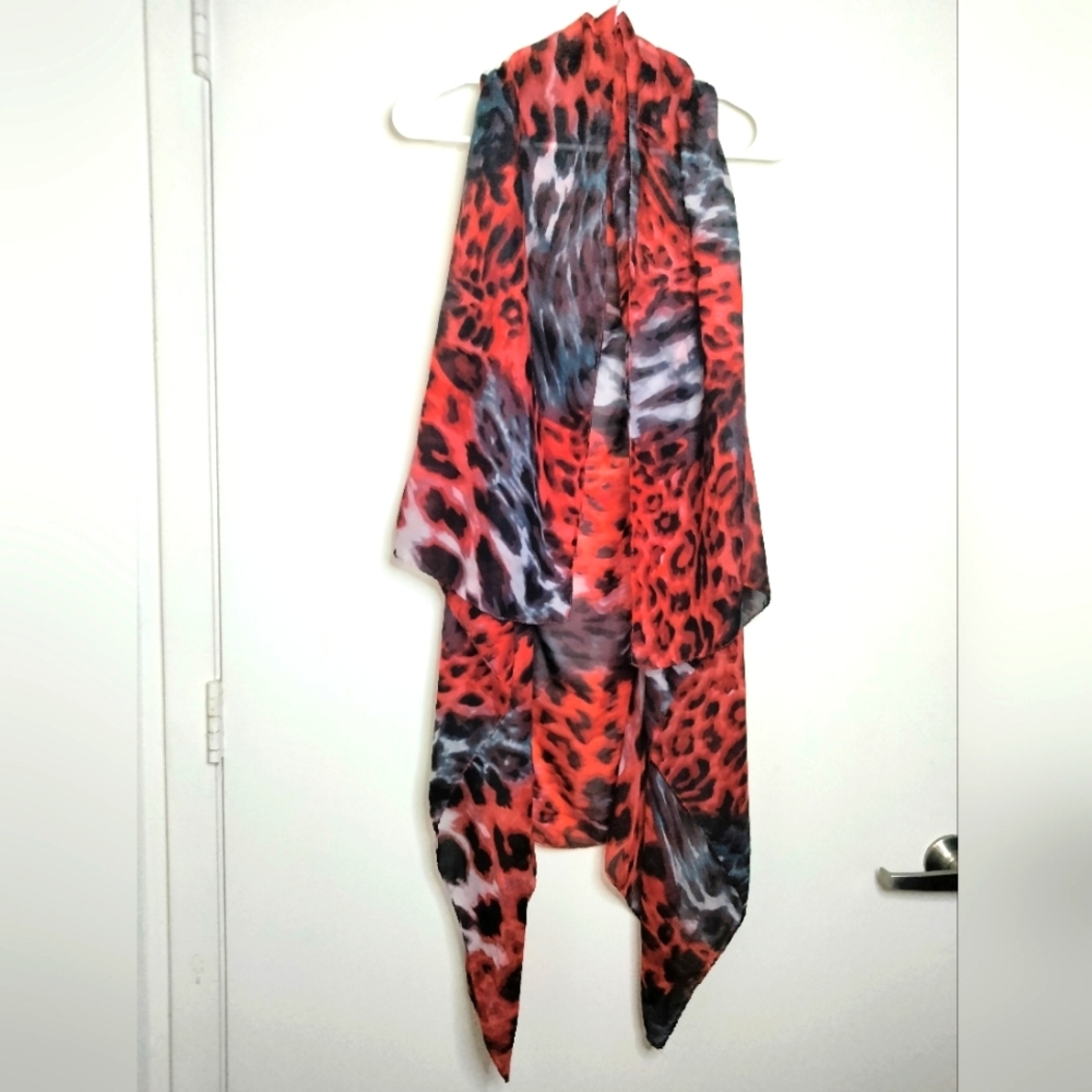 Accents by Lavello (O/S) Animal Print Semi-Sheer Convertible Chiffon Open Vest